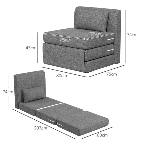 Rootz Sofa Bed - Guest Mattress - Tri-fold Chair - Compact and Versatile - Metal Frame - 80x75x74 cm - Grey