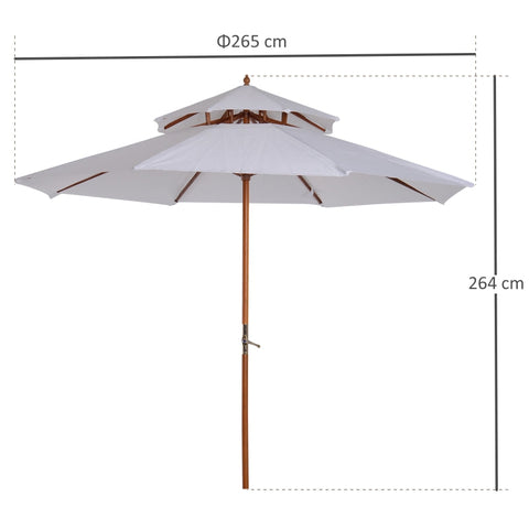 Rootz Wooden Parasol - Garden Umbrella - Outdoor Shade - Durable & Weather-Resistant - Easy to Operate - Enhanced Stability - Ø265x H264 cm