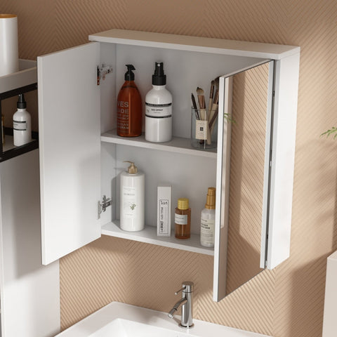 Rootz Mirror Cabinet - Bathroom Storage - Wall Shelf - Sturdy MDF & Glass - 58.5L x 14W x 60H cm - Keeps Bathroom Tidy