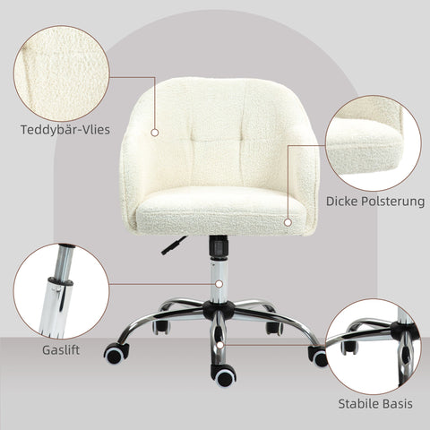 Rootz Ergonomic Home Office Chair - Desk Chair - Swivel Chair - Super Soft Teddy Fabric -White - 56cm x 61cm x 86cm
