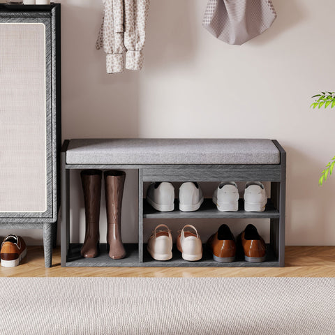 Rootz Shoe Storage Bench - Shoe Rack - Shoe Cabinet - 5cm Upholstered Comfort - 86cm x 30cm x 45.4cm - Grey