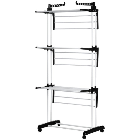 Rootz Clothes Airer - Drying Rack - Laundry Stand - Foldable Design - High Load Capacity - Mobility and Stability - 73cm x 64cm x 177cm - Metal Frame - Black