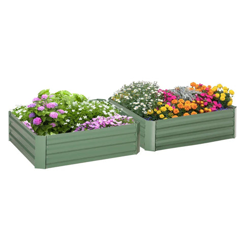 Rootz Plantenbak Set van 2 - Bloembak met open bodem - Verhoogd tuinbed - Stalen frame - Groen - 2 x 100 x 100 x 30 cm