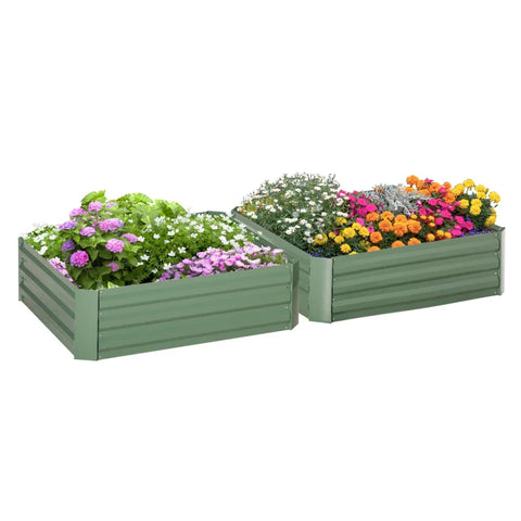 Rootz Planter Box Set of 2 - Open Bottom Flower Box - Raised Garden Bed - Steel Frame - Green - 2 x 100 x 100 x 30 cm
