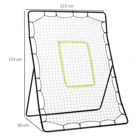 Rootz Baseball Rebounder Net - Soccer Rebound Net - Metal Frame - Weatherproof - Green Hit Zone - Lightweight - 123cm x 90cm x 174cm