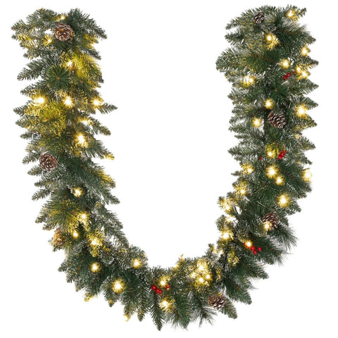 Rootz Christmas Garland - Light Up Festive Fir Garland - Warm White LEDs - Snowy Pine Cones & Red Berries - Flame Retardant - 1.8m x 30cm x 30cm