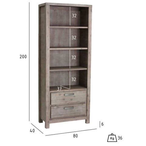 Rootz Bookcase - Storage Shelf - Display Cabinet - Solid Acacia Wood and MDF - Elegant Design - Ample Storage - Durable Construction - 80cm x 40cm x 200cm