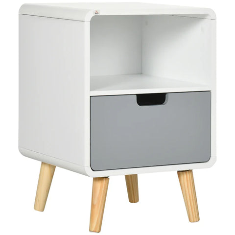 Rootz Bedside Table -  Nightstand - Scandinavian Design - Large Drawer - Waterproof Paint - White - 40 x 38 x 58 cm
