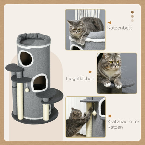 Rootz Cat Tree - Ultimate Scratching Post - Cat Climbing Tower - Multi-Level - Durable Sisal Rope - Soft Plush Fabric - Ø57 x 99H cm