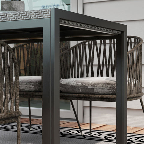 Rootz Rectangular Garden Table - Outdoor Dining Table - Metal with Rattan Effect - Elegant & Durable Design - 120cm x 70cm x 72cm