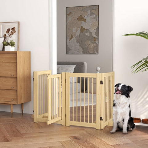 Rootz Wooden Dog Gate with Door - Pet Barrier - Folding Panels - Solid Pine Wood - 204cm x 36cm x 75cm