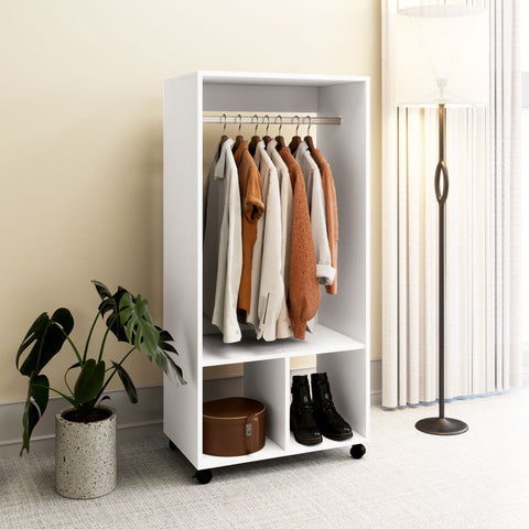 Rootz Mobile Wardrobe - Clothes Storage Organizer - White Closet - Easy Mobility - 60cm x 40cm x 127cm