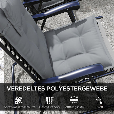 Rootz 2 Piece Sun Lounger Edition - Garden Lounger Pads - Upholstered Cushions - Water-Repellent - 50cm x 116cm x 5cm, Grey