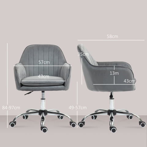 Rootz Height Adjustable Desk Chair - Office Chair - Rotating Swivel Chair - Velvet Comfort - 57cm x 58cm x 84-97cm