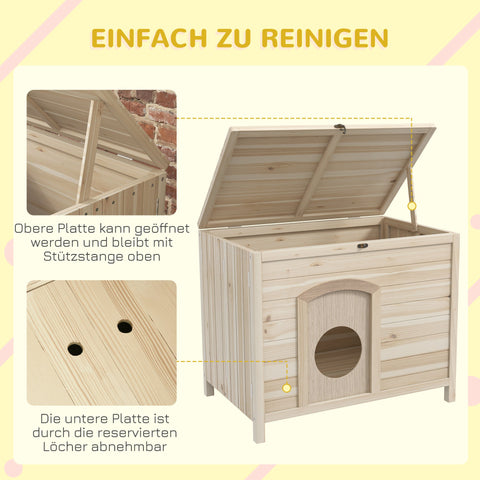 Rootz Small Pet House - Cat Shelter - Dwarf Rabbit Abode - Foldable Wood - 78cm x 51cm x 62cm