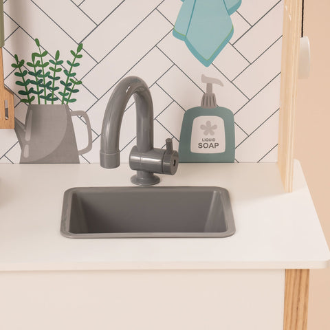 Rootz Wooden Play Kitchen for Toddlers Kids - Pretend Play Kitchen - Educational Toy Kitchen Set - Authentic Cooking Experience - Large Storage Space - 76 cm x 33 cm x 89 cm - Durable Wood