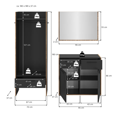 Rootz Wardrobe Combination - Closet Ensemble - Storage Unit - Durable Chipboard - 180x189x37 cm