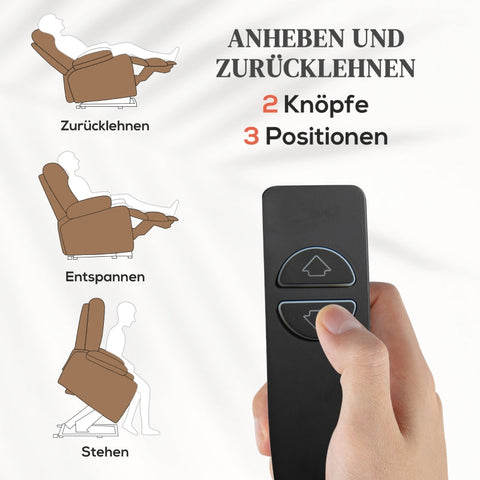 Rootz Electric Riser TV Recliner Chair - Massage Points - Footrest - Remote Control - Brown - Polyester Fabric - 91cm x 95cm x 109cm