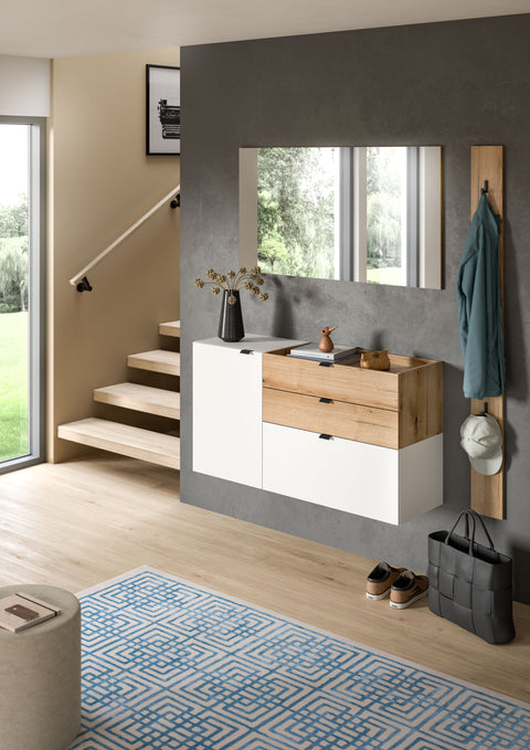 Rootz 3-Piece Wardrobe Set - Hallway Organizer - White & Brown  - Ample Storage - 158x194x37 cm