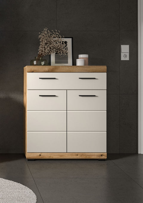 Rootz Freestanding Cabinet - Storage Unit - Organizer - Ample Storage - 74x88x31cm - Evoak Oak & Cashmere Imitation MDF Front