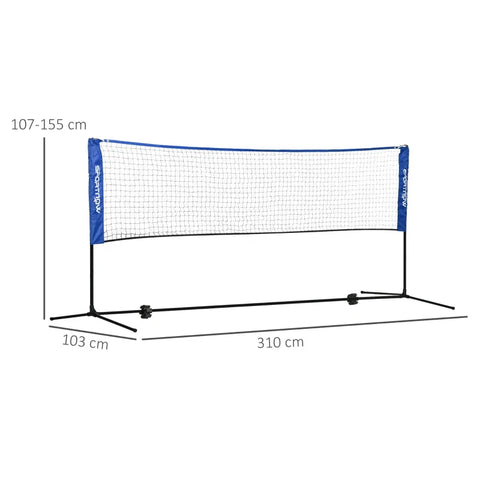 Rootz Badminton Net With Stand - Height Adjustable - Foldable - With Carry Bag - Oxford Polyester - Black + Blue - 310L x 103W x 107-155H cm
