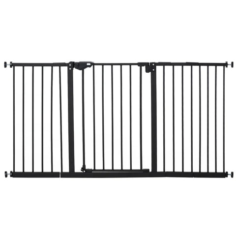 Rootz Door Protection Gate For Dogs - Barrier Gate - Protective Gate For Pets - Dog Gate Including 3 Different Extensions - Stair Gate Without Drilling - Metal - Plastic - Black - 136.3W x 76.2H cm