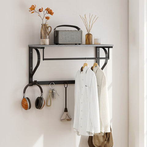 Rootz Wall-Mounted Clothes Rack - Coat Hooks - Versatile Organizer - Industrial Design - 70cm x 25cm x 35.4cm - Grey