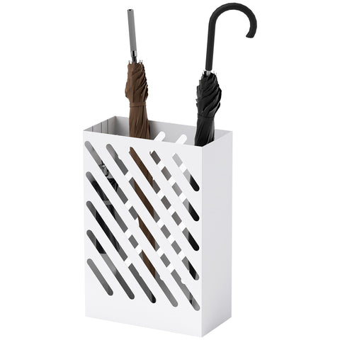 Rootz Umbrella Stand - Drip Tray - Steel Holder - Protects Floors - 28L x 14B x 41H cm - White