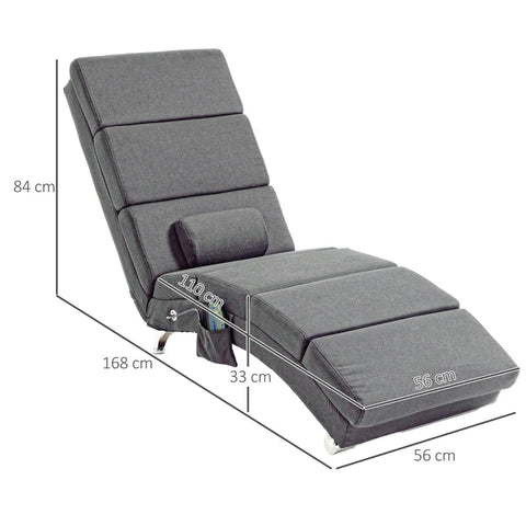 Rootz Massage Chair - Relaxation Chair - Reclining Chair - Floor Chair - Side Pocket - 5 Modes - 8 Vibration Points -  MDF Panels - Steel Frame - Linen Fabric - Gray - 56 x 168 x 84 cm