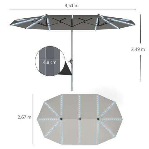 Rootz Double Terrace Umbrella - Sunshade Parasol - UV Protection Canopy - UPF50+ Coverage - 451cm x 267cm x 249cm - Grey