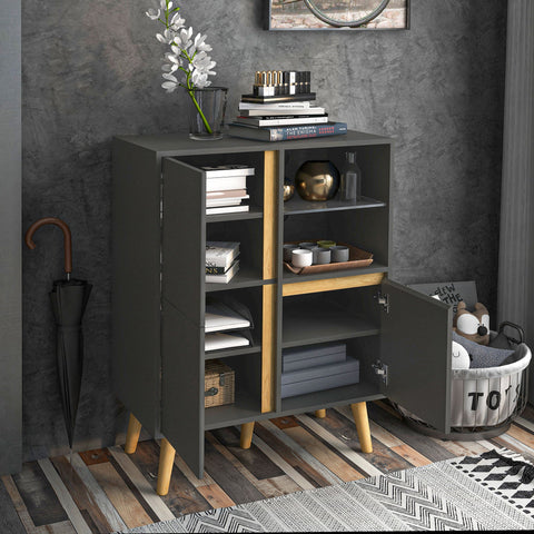 Rootz Sideboard Cabinet - Modern Storage Unit - Adjustable Shelves - Sturdy Chipboard - 70cm x 40cm x 96.1cm - Dark Gray