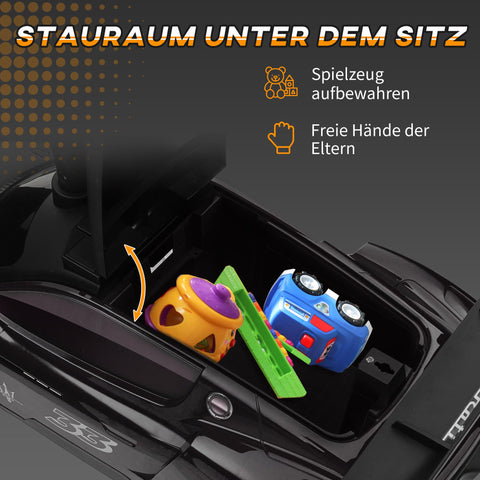 Rootz Maserati GT2 Ride-On Car - Kids Slide Car - Toy Vehicle - Horn & Music - 65L x 29W x 37H cm - Black