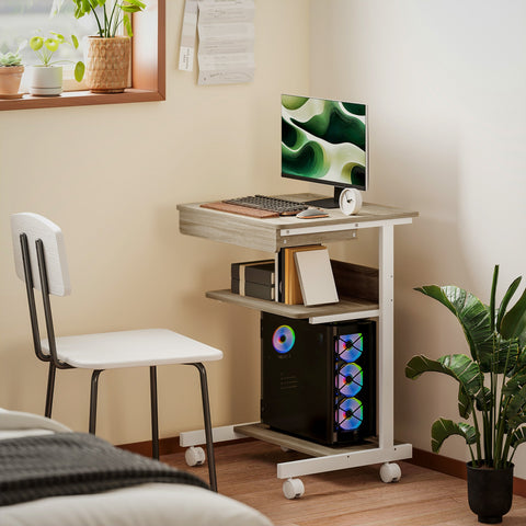 Rootz Roll Desk with Drawer and Shelves - Mobile Workstation - Compact Desk - Space-Saving Organization - 56cm x 51cm x 79cm