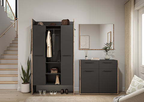 Rootz Wardrobe Set - Closet Ensemble - Storage Combo - Durable Black - 215cm x 189cm x 37cm