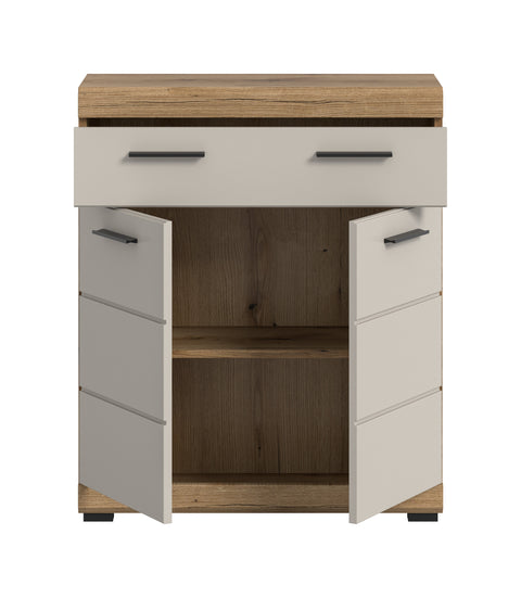 Rootz Freestanding Cabinet - Storage Unit - Organizer - Ample Storage - 74x88x31cm - Evoak Oak & Cashmere Imitation MDF Front