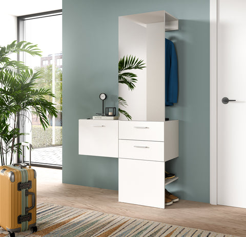 Rootz Wardrobe Combination - Closet Organizer - Coat Rack - Easy-Care Surfaces - White Melamine - 104cm x 190cm x 36cm