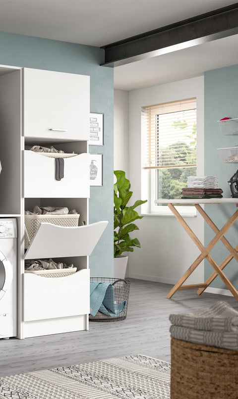 Rootz Laundry Cabinet - Linen Storage - White Organizer - Ample Storage - 50x195x62 cm