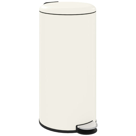 Rootz Trash Can 30L - Pedal Bin - Stain Resistant Bin - Hands-Free Use - 36cm x 30cm x 63.5cm - White