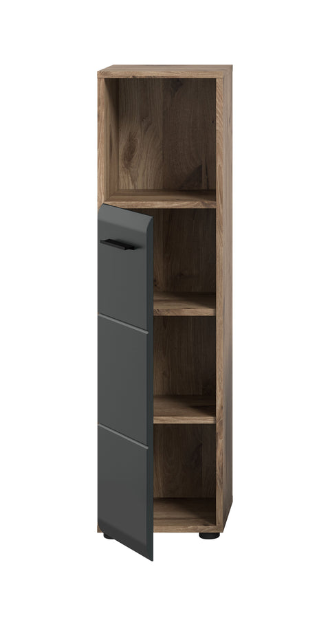 Rootz Tall Standing Cabinet - Freestanding Storage - Narrow Organizer - Black and Brown - 2 Adjustable Shelves - 30x110x30cm