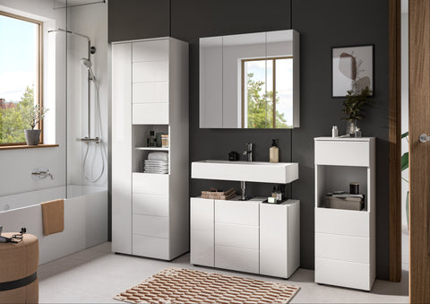 Rootz Bathroom Vanity Set - 3-Piece Bath Combo - High-Gloss White Finish - Easy Installation - 157cm x 190cm x 34cm
