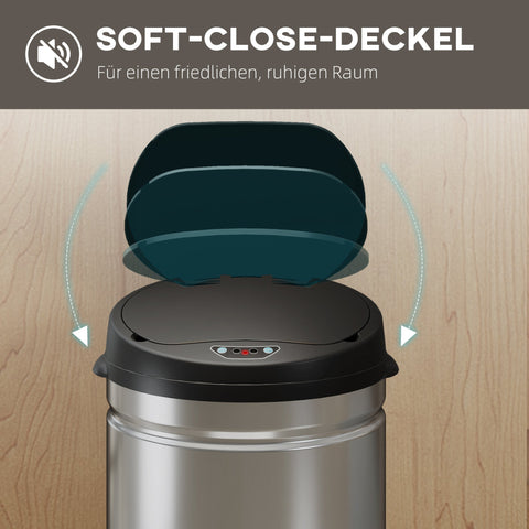 Rootz 50L Sensor Waste Bucket - Touch-Free Bin - Auto-Opening Trash Can - Hygienic & Durable - 30.5cm x 30.85cm - Stainless Steel - Soft-Close - Silver