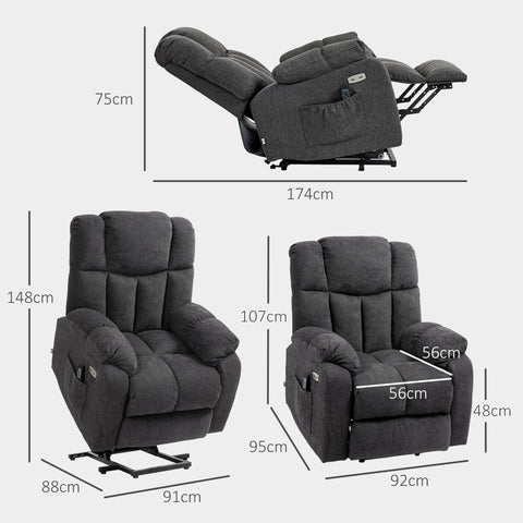 Rootz 2-in-1 Recliner Chair - TV Armchair - Cinema Seat - USB Ports, Pocket Springs - 92cm x 95cm x 107cm (Upright) - Black