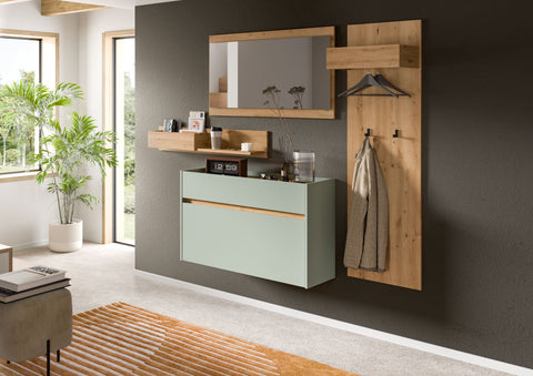 Rootz 4-Piece Green and Brown Wardrobe Set - Entryway Furniture - Hallway Storage - Sustainable FSC Wood - 192 x 205 x 32 cm