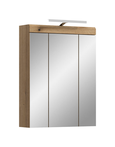 Rootz Brown Mirror Cabinet Set - Bathroom Light - Storage Solution - Modern Design - 60x79x18cm