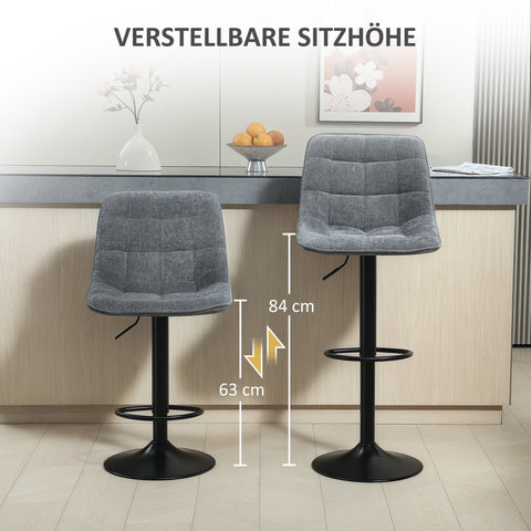 Rootz Modern 2 Set Rotating Bar Stools - Adjustable Counter Chairs - Padded Bar Seating - Comfortable & Stylish - 47 x 53 x 96-117 cm - Grey and Black