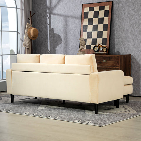 Rootz Modular Corner Sofa with Stool - Velvet Sofa Set - 3 Seater Couch - Elegant Brown Velvet - 186cm x 121cm x 82cm