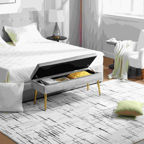 Rootz Modern Minimalist Storage Bench - Velvet Ottoman - Padded Seat - Ample Storage - 111L x 35W x 44.5H cm