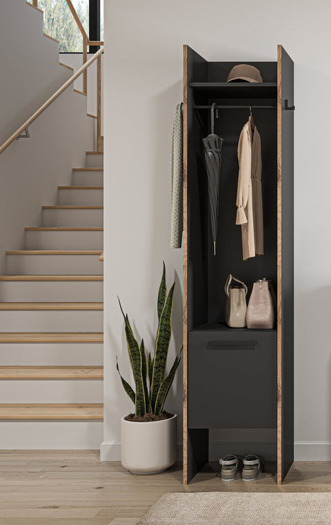 Rootz Wardrobe - Closet - Storage Unit - Black - 90kg Seat Capacity - 42x189x37cm