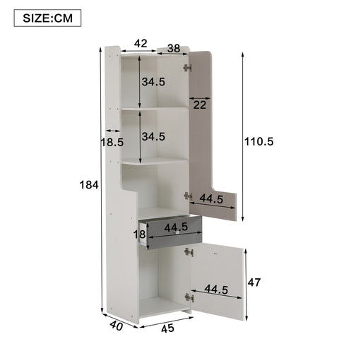 Rootz Tall Bookcase for Teenagers - Storage Shelf - L-Shaped Door - Space-Saving Design - 45x40x184 cm - White