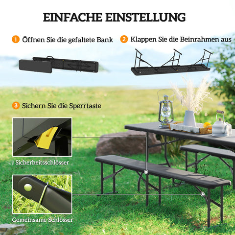 Rootz Camping Bank - Outdoor Bench - Party Bench - 240kg Capacity - Black - Waterproof HDPE - 182cm x 42cm x 28cm